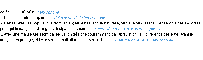 Définition francophonie ACAD 1986
