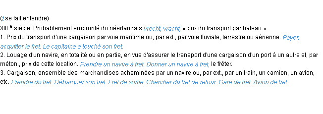 Définition fret ACAD 1986