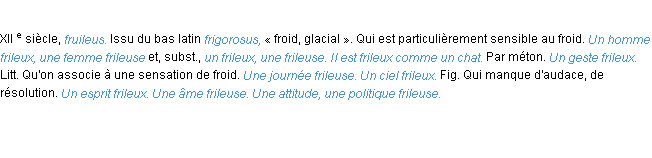 Définition frileux ACAD 1986