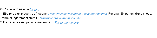 Définition frissonner ACAD 1986