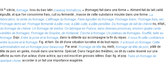 Définition fromage ACAD 1986