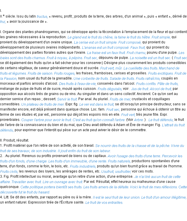 Définition fruit ACAD 1986