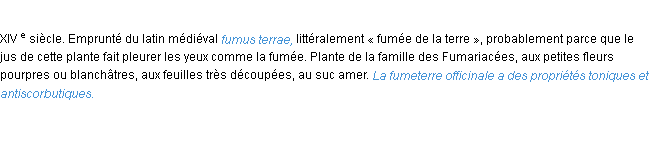 Définition fumeterre ACAD 1986