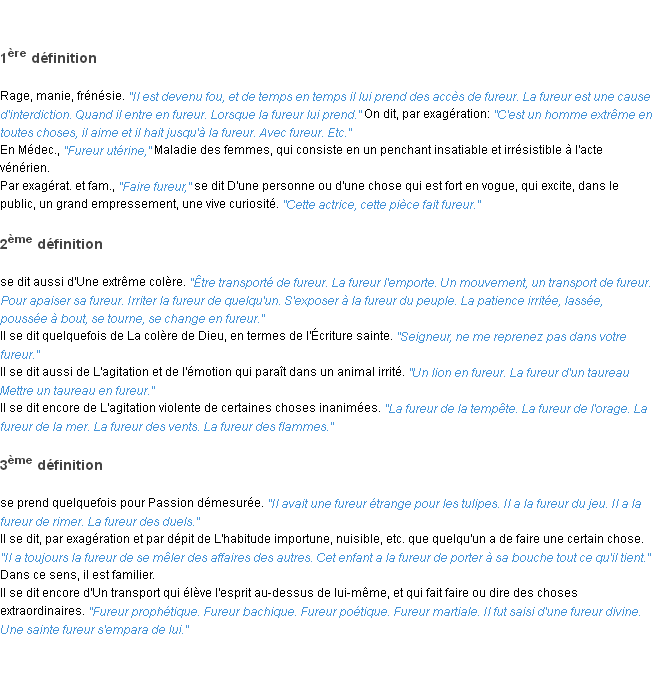 Définition fureur ACAD 1835