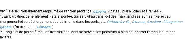 Définition gabare ACAD 1986