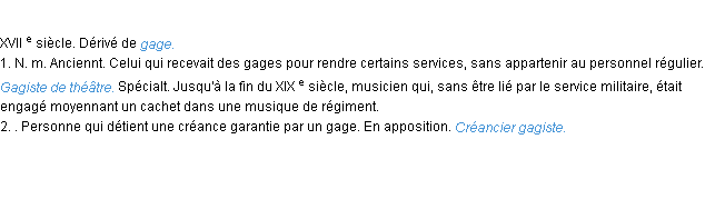 Définition gagiste ACAD 1986