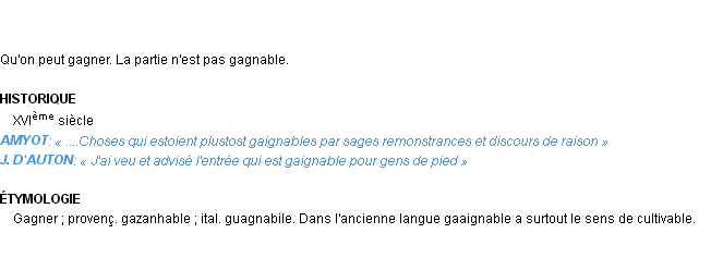 Définition gagnable Emile Littré