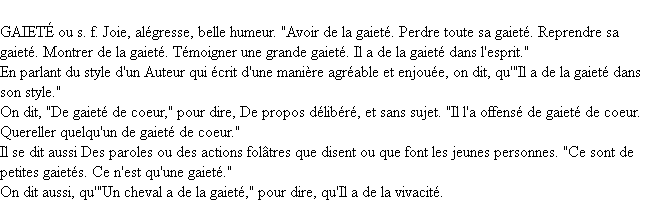 Définition gaieté ACAD 1798