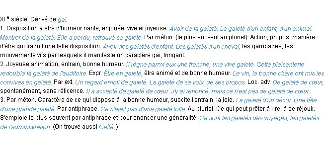 Définition gaieté ACAD 1986