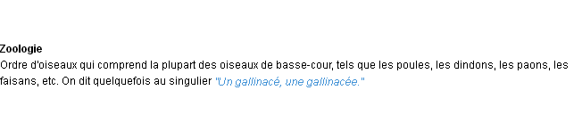 Définition gallinacés ACAD 1932