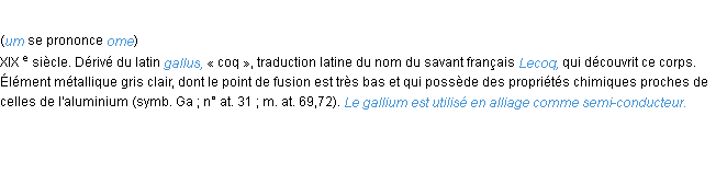 Définition gallium ACAD 1986