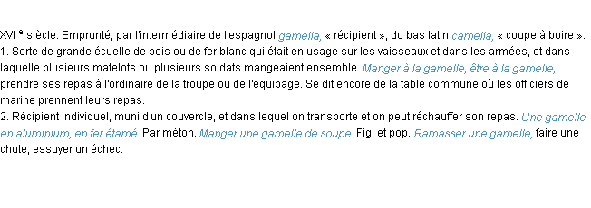 Définition gamelle ACAD 1986