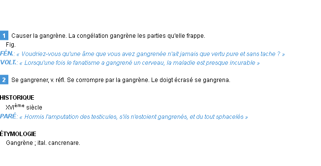 Définition gangrener Emile Littré