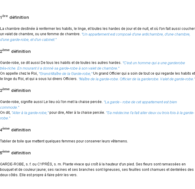 Définition garde-robe ACAD 1798