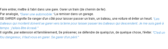 Définition garer ACAD 1932