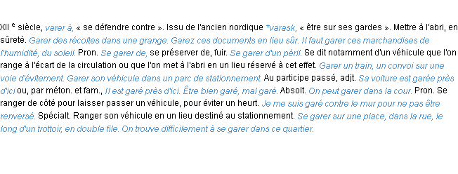 Définition garer ACAD 1986