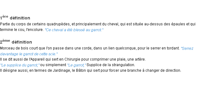 Définition garrot ACAD 1932