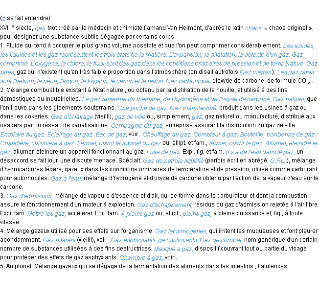Définition gaz ACAD 1986