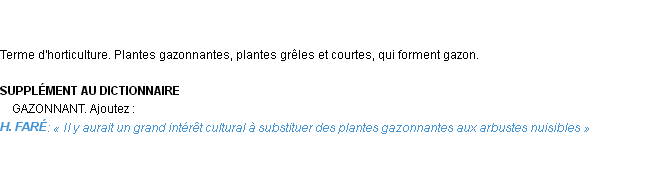 Définition gazonnant Emile Littré