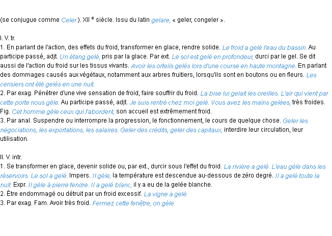 Définition geler ACAD 1986
