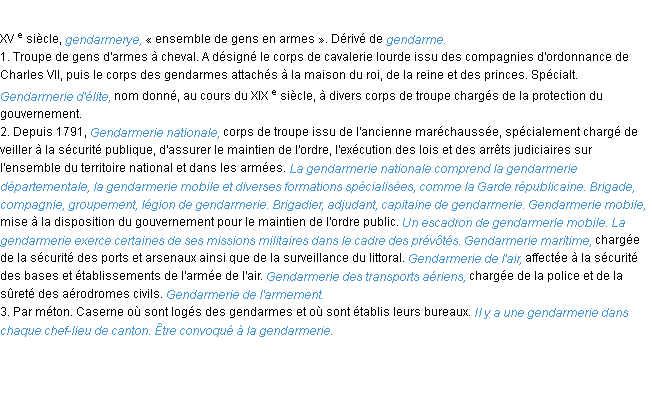 Définition gendarmerie ACAD 1986