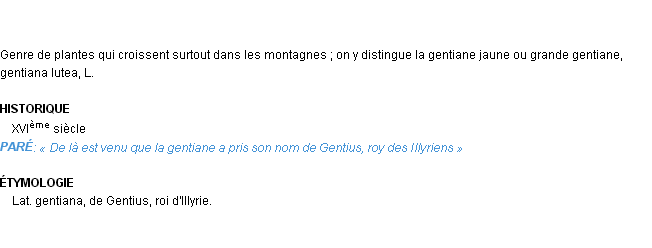 Définition gentiane Emile Littré