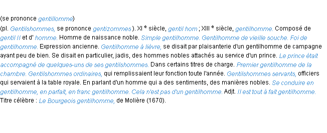 Définition gentilhomme ACAD 1986