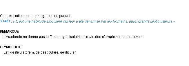 Définition gesticulateur Emile Littré