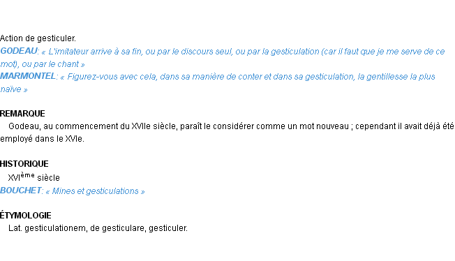 Définition gesticulation Emile Littré