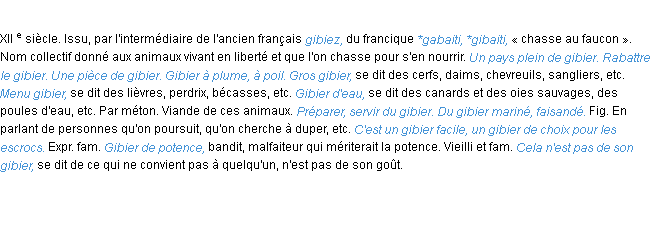 Gibier La definition