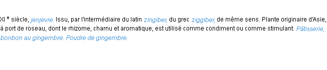 Définition gingembre ACAD 1986