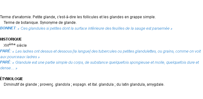 Définition glandule Emile Littré