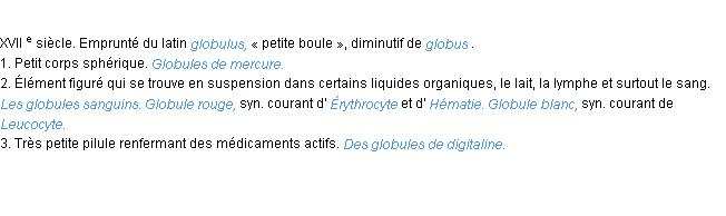 Définition globule ACAD 1986