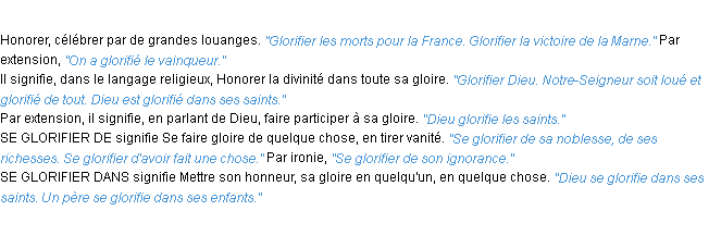 Définition glorifier ACAD 1932