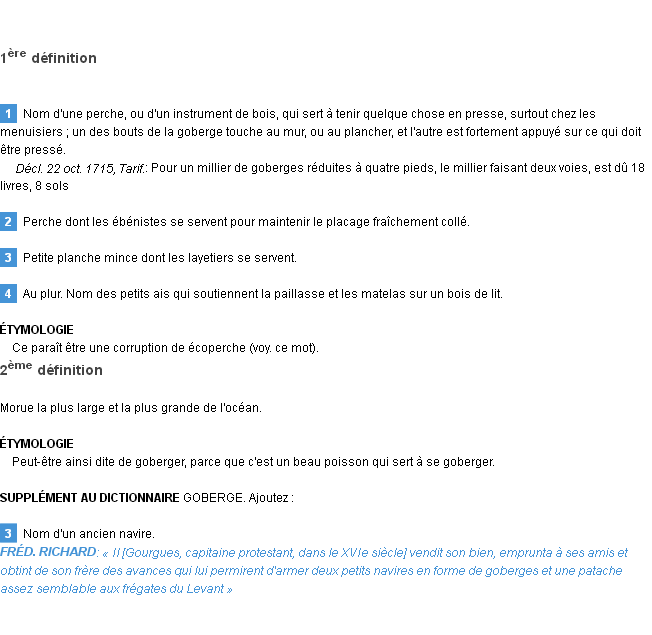 Définition goberge Emile Littré