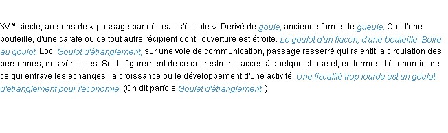 Définition goulot ACAD 1986