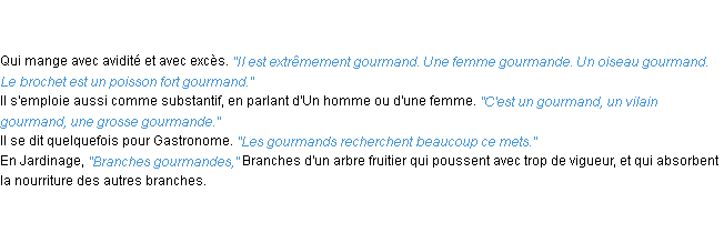 Définition gourmand ACAD 1835