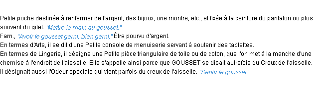 Définition gousset ACAD 1932