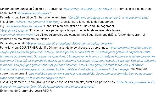 Définition gouverner ACAD 1932