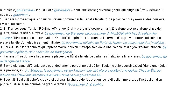 Définition gouverneur ACAD 1986