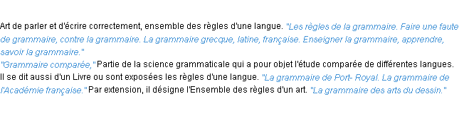 Définition grammaire ACAD 1932