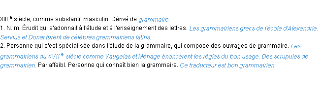 Définition grammairien ACAD 1986