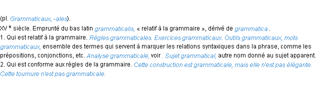 Définition grammatical ACAD 1986