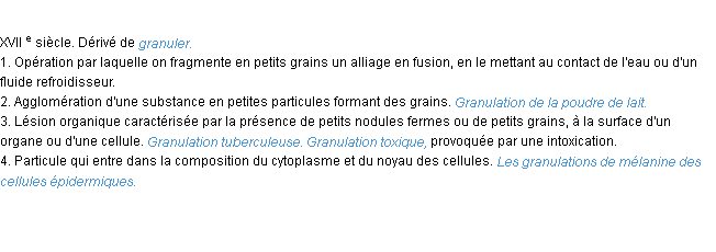 Définition granulation ACAD 1986