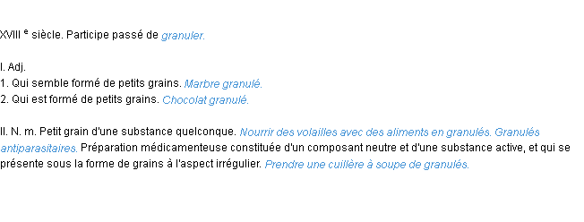 Définition granule ACAD 1986