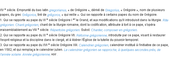 Définition grégorien ACAD 1986