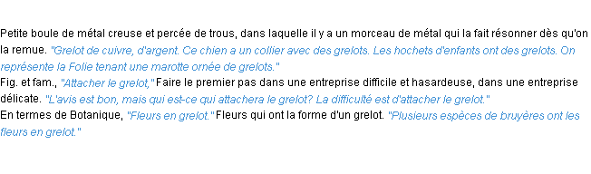 Définition grelot ACAD 1932