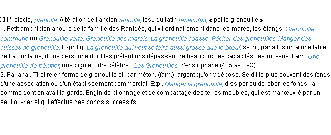 Définition grenouille ACAD 1986