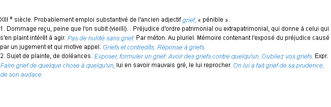 Définition grief ACAD 1986