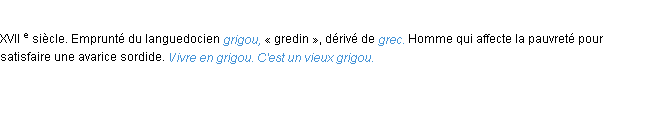 Définition grigou ACAD 1986